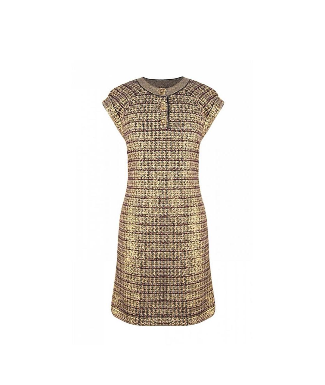 CHANEL PRE-OWNED Золотое кашемировое коктейльное платье, фото 1