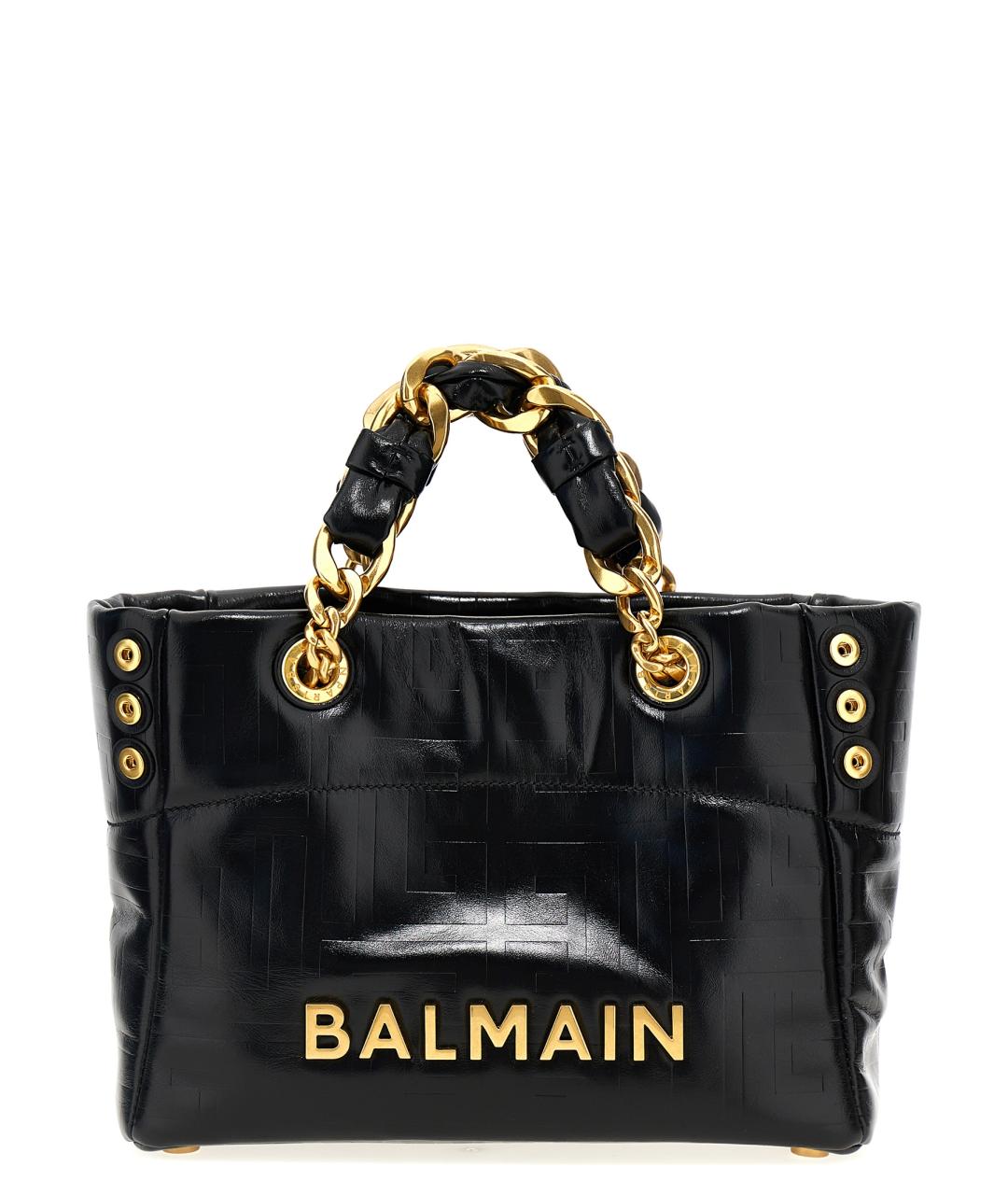 BALMAIN Черная кожаная сумка тоут, фото 1