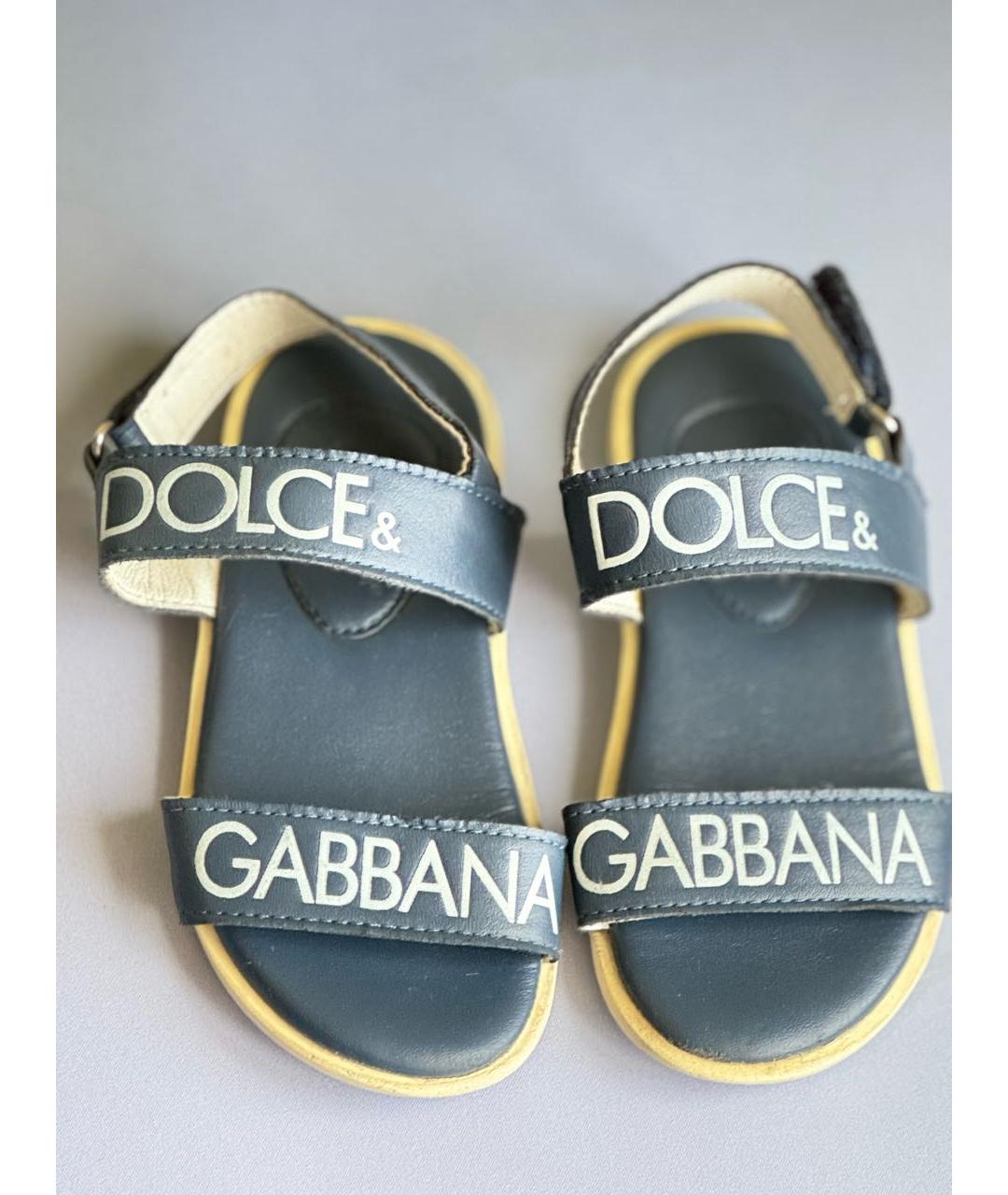DOLCE&GABBANA Темно-синие кожаные сандалии и шлепанцы, фото 2