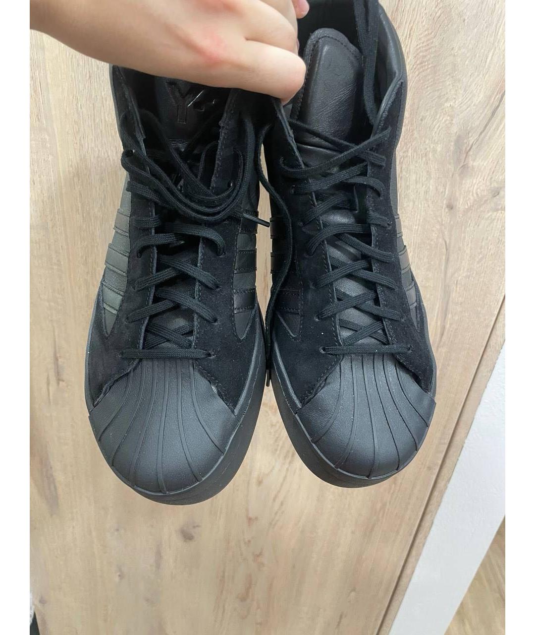 Y-3 Черные кожаные высокие кроссовки / кеды, фото 2