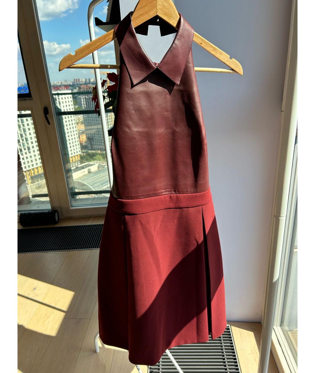 GUCCI Бордовое кожаное повседневное платье, фото 9