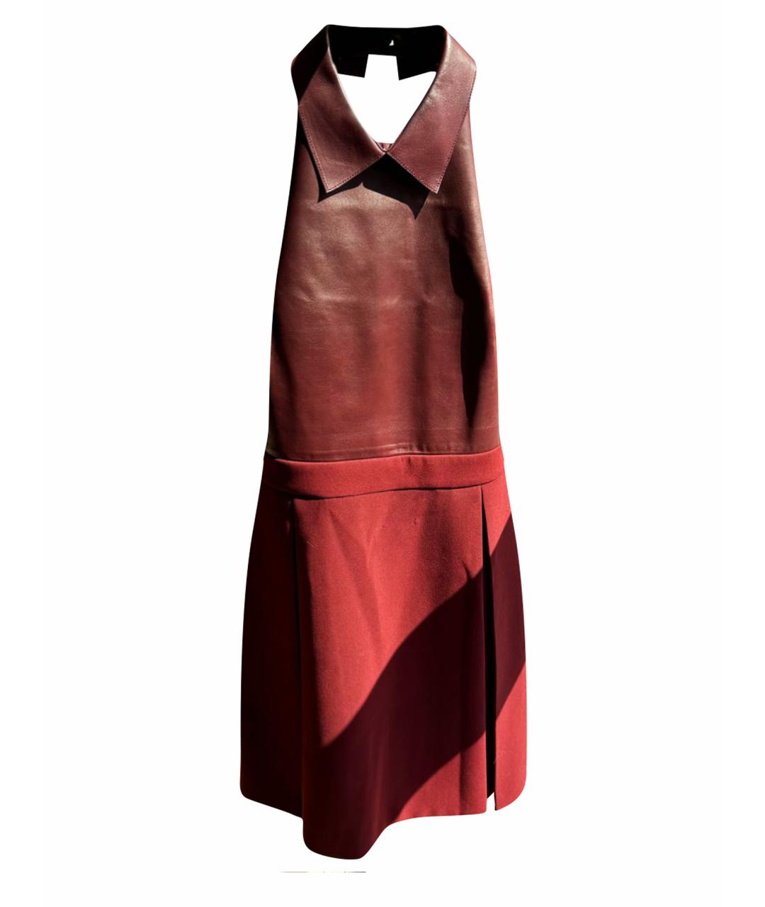 GUCCI Бордовое кожаное повседневное платье, фото 1