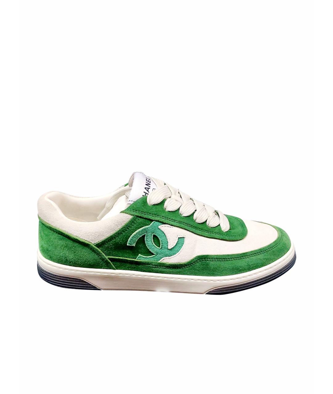 CHANEL PRE-OWNED Зеленые замшевые кроссовки, фото 1