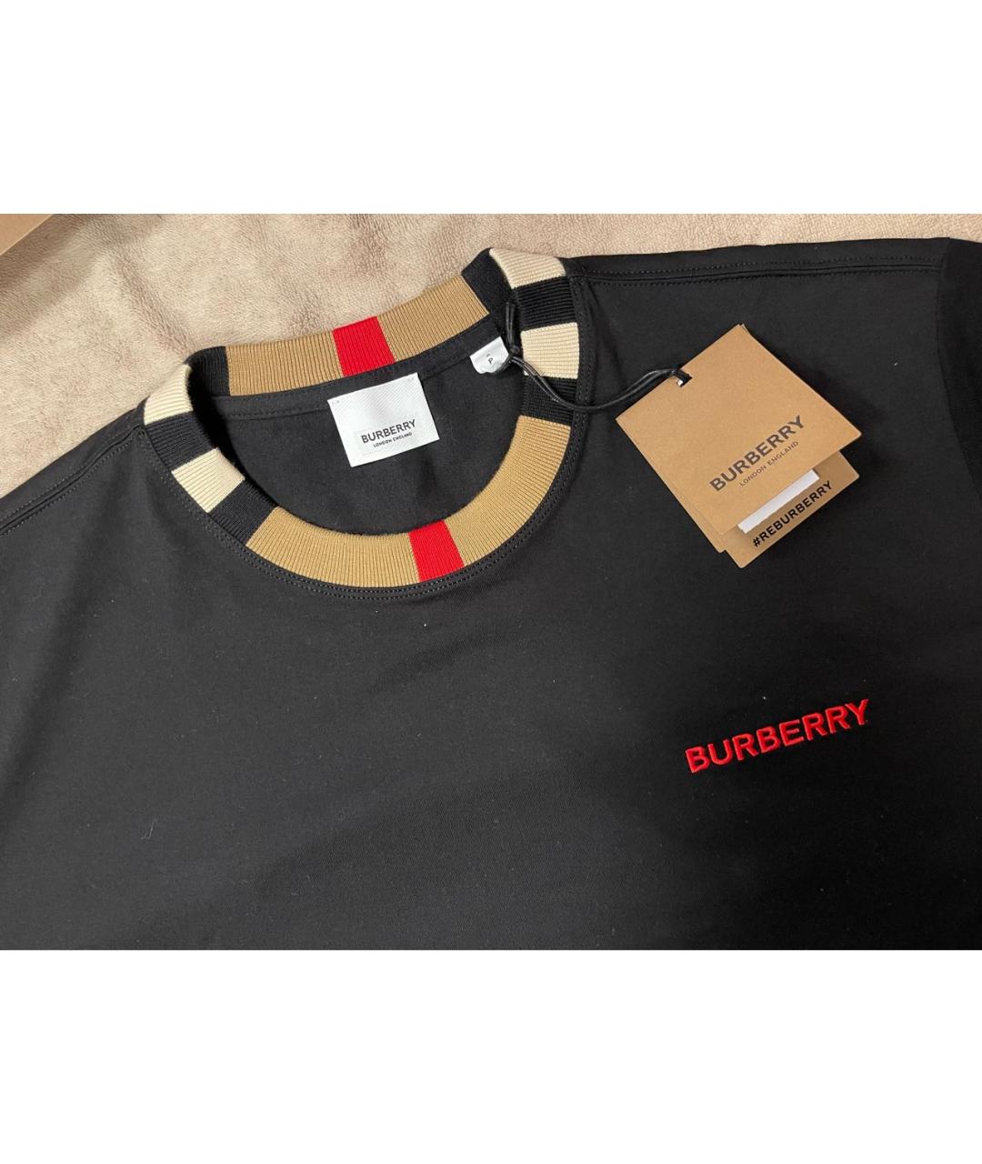 BURBERRY Черная хлопковая футболка, фото 4