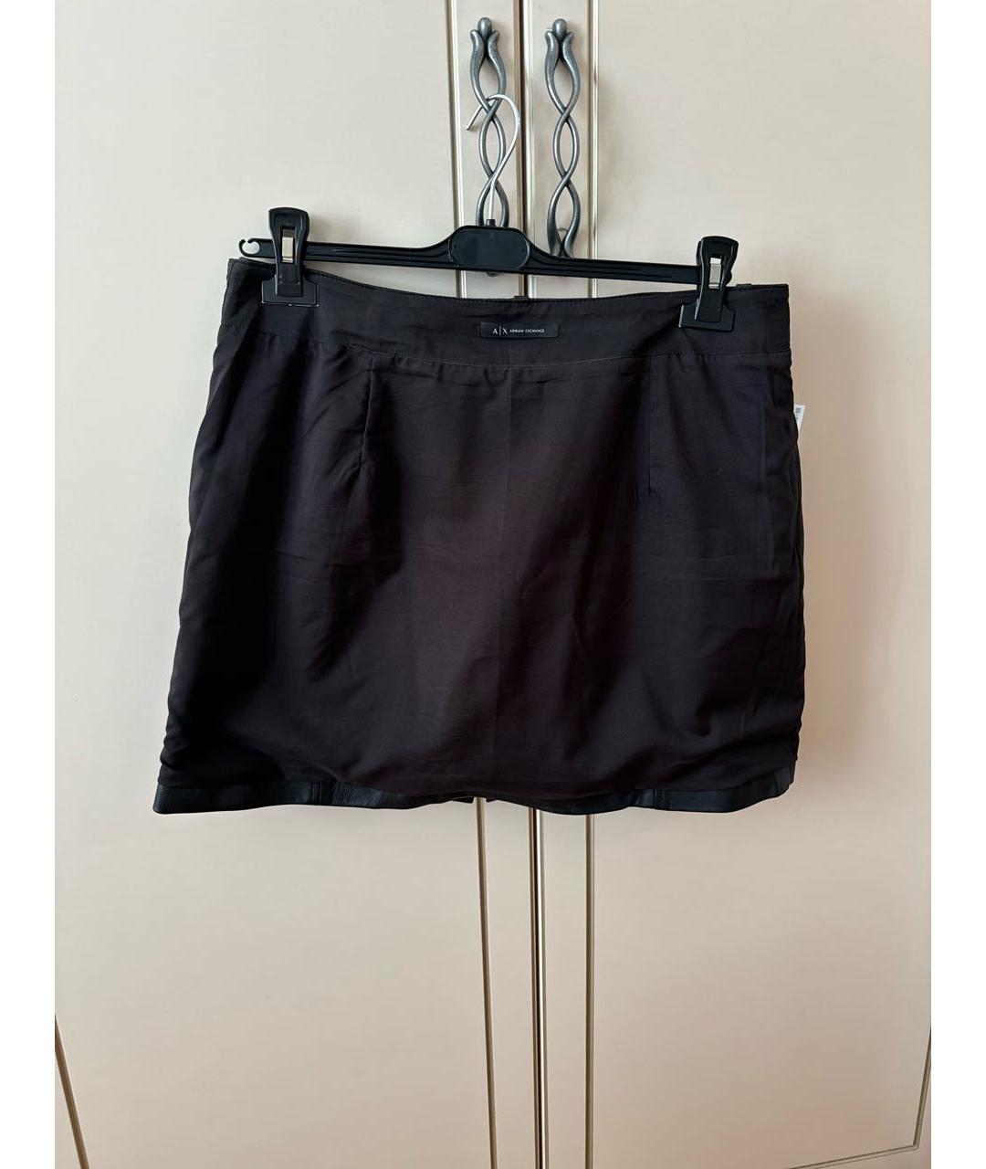 ARMANI EXCHANGE Черная кожаная юбка миди, фото 3