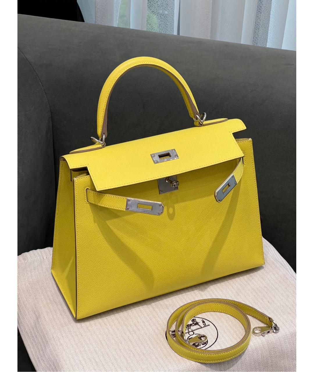 HERMES PRE-OWNED Желтая кожаная сумка с короткими ручками, фото 7