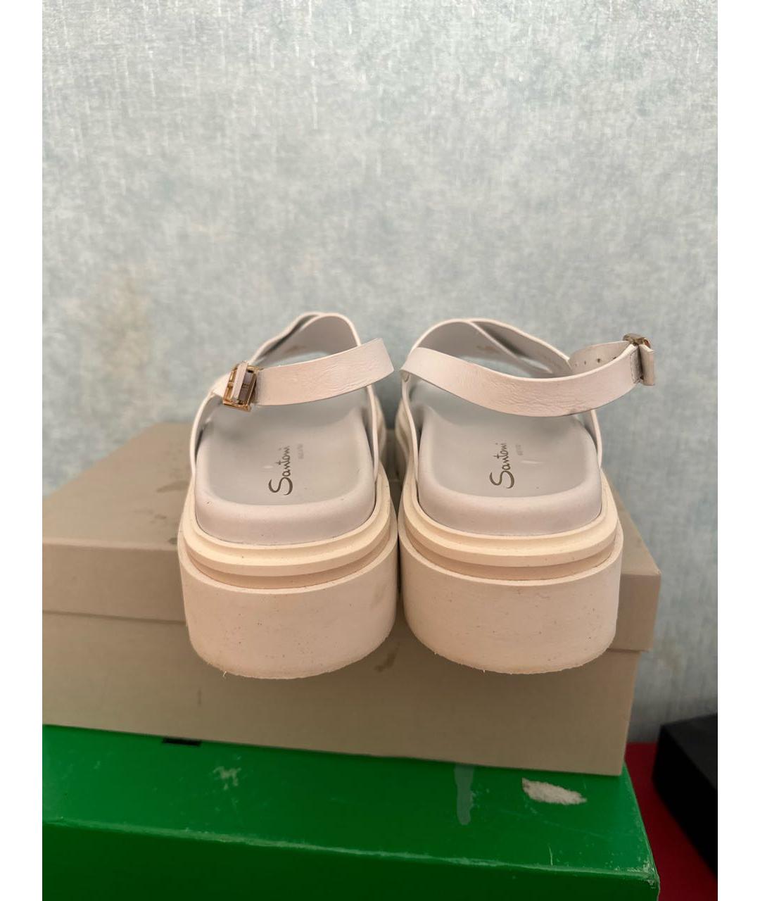 SANTONI Белые кожаные сандалии, фото 4