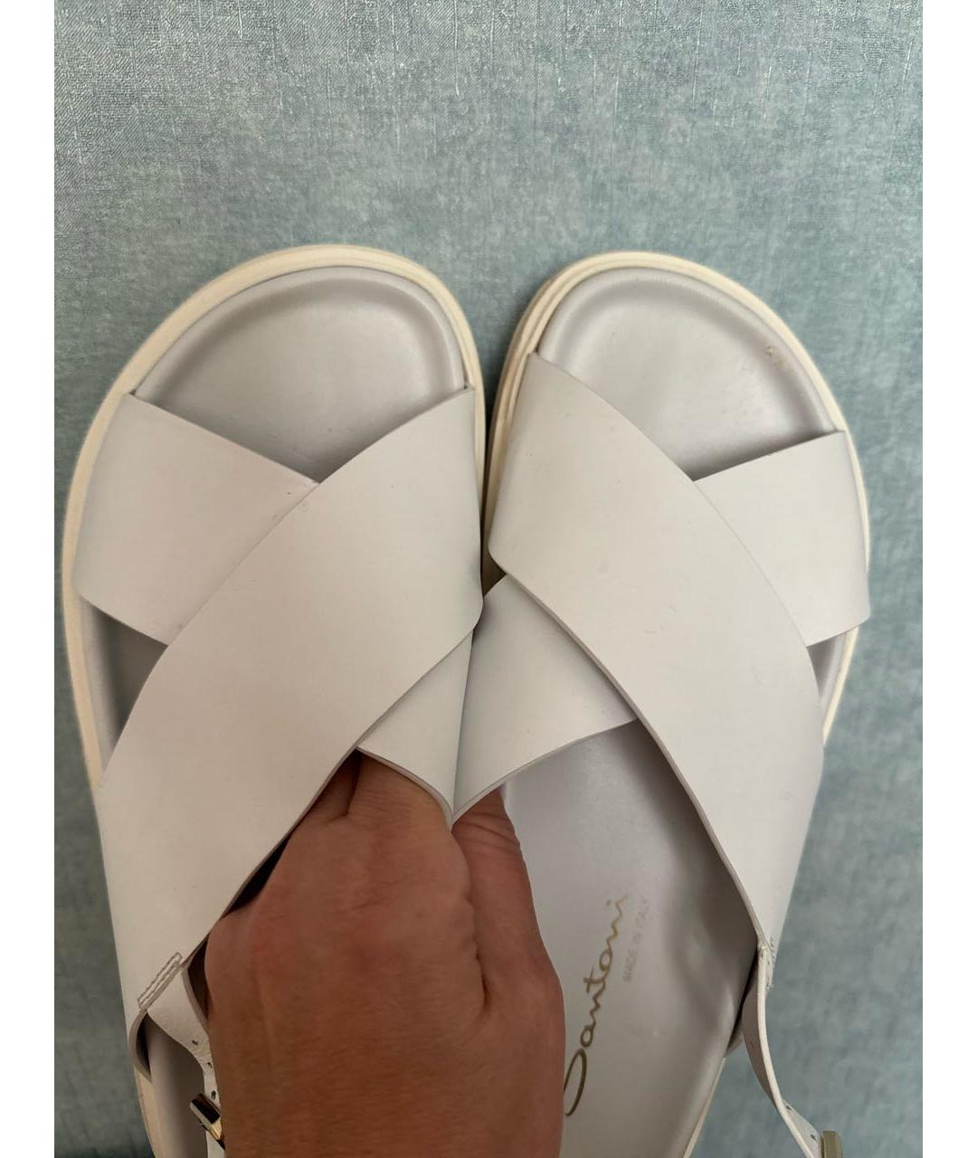 SANTONI Белые кожаные сандалии, фото 6
