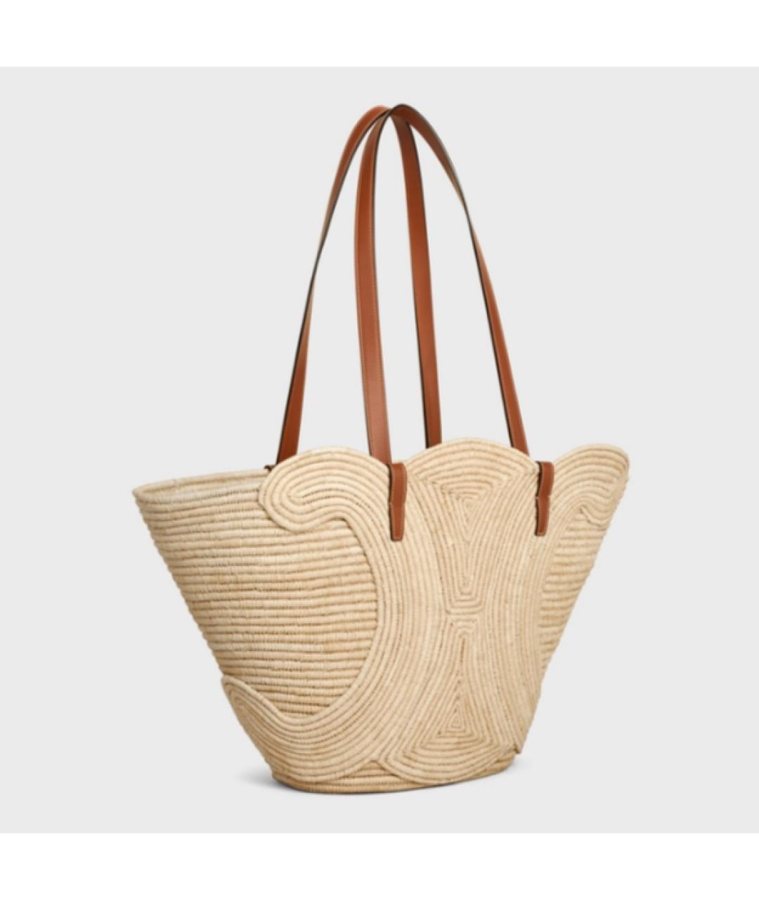 CELINE PRE-OWNED Бежевая кожаная пляжная сумка, фото 2