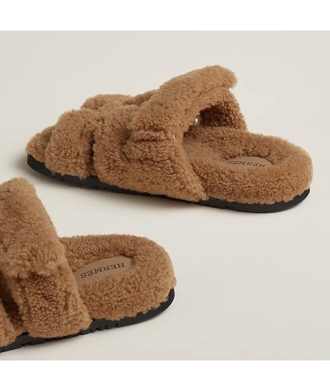 HERMES PRE-OWNED Бежевые текстильные сандалии, фото 4