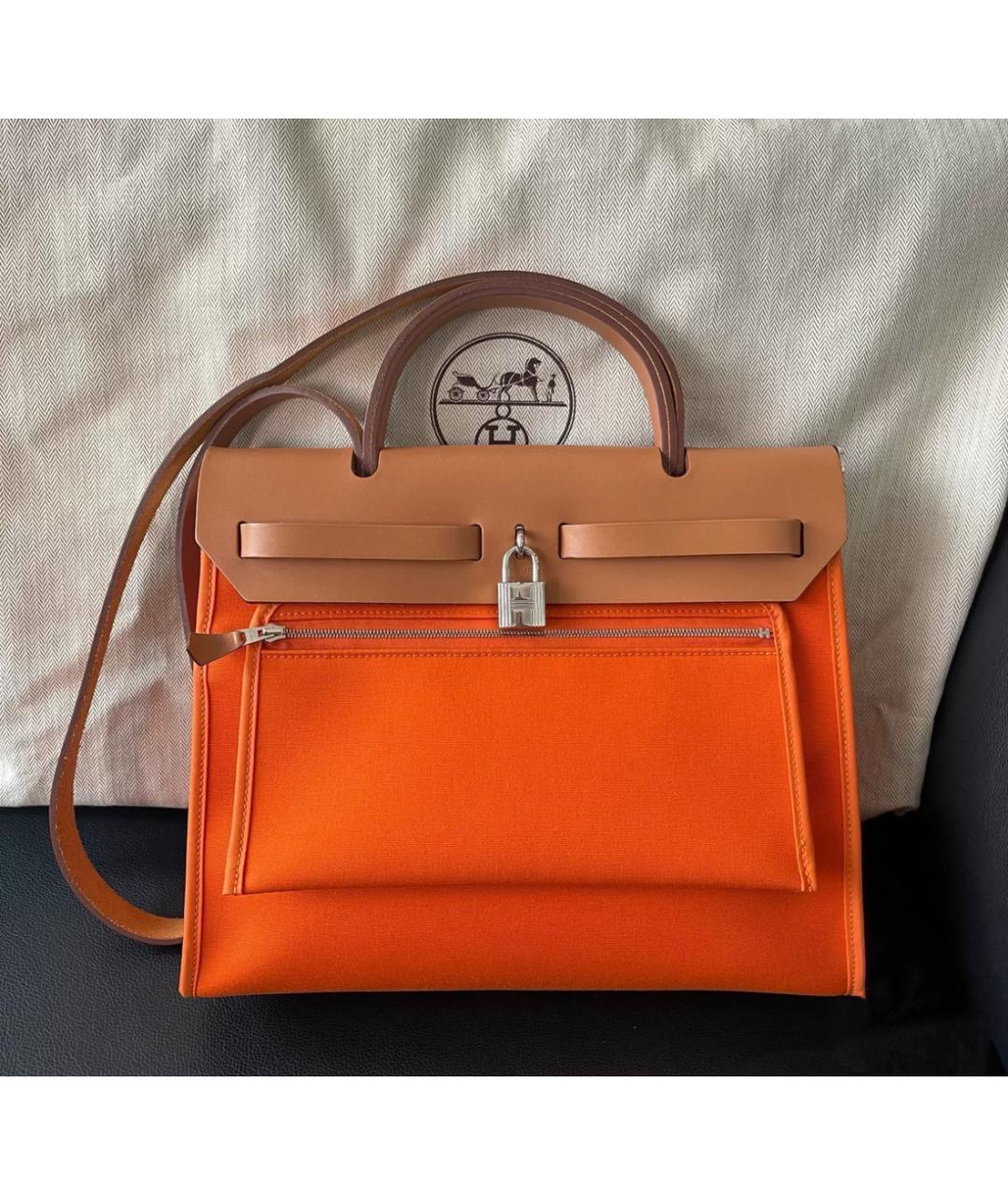 HERMES PRE-OWNED Оранжевая тканевая сумка с короткими ручками, фото 2