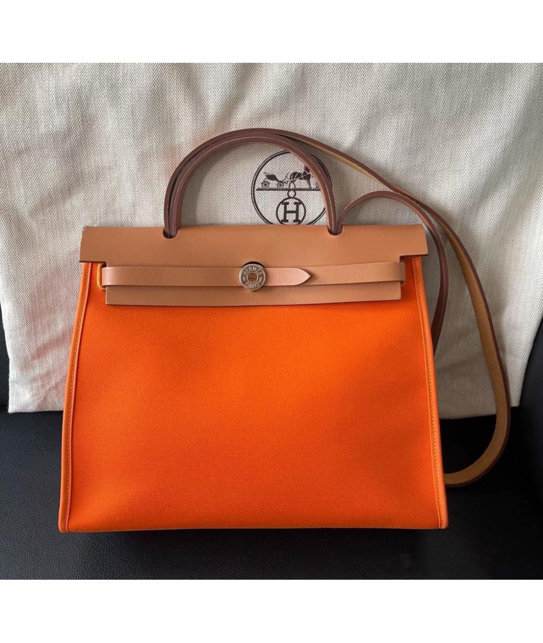 HERMES PRE-OWNED Оранжевая тканевая сумка с короткими ручками, фото 4