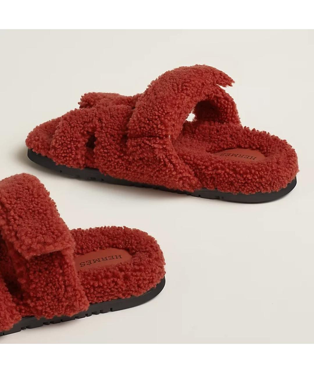 HERMES PRE-OWNED Бордовые текстильные сандалии, фото 4