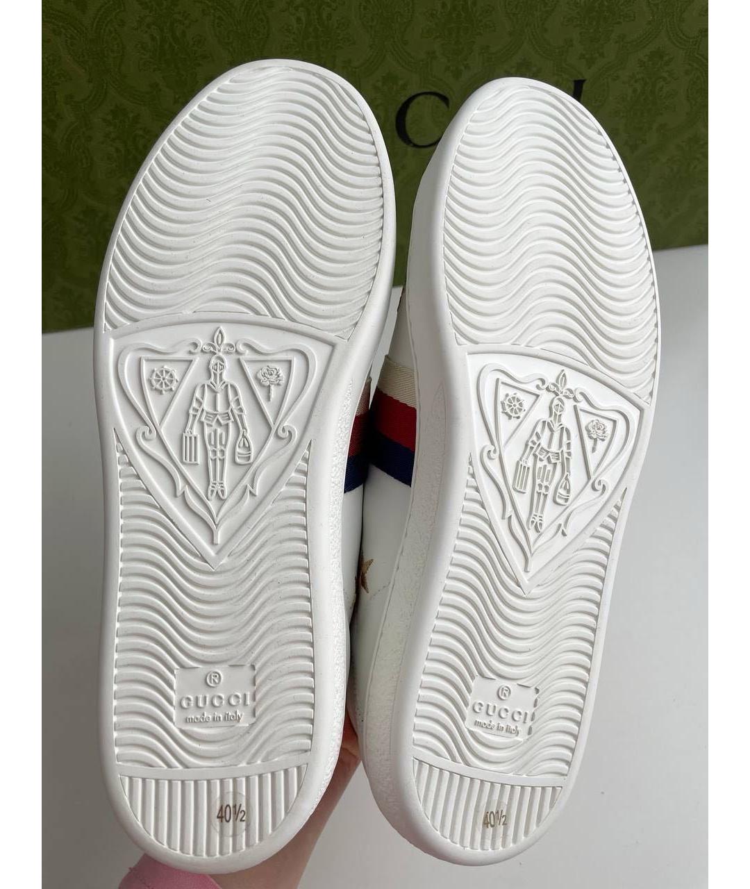 GUCCI Белые кожаные низкие кроссовки / кеды, фото 3