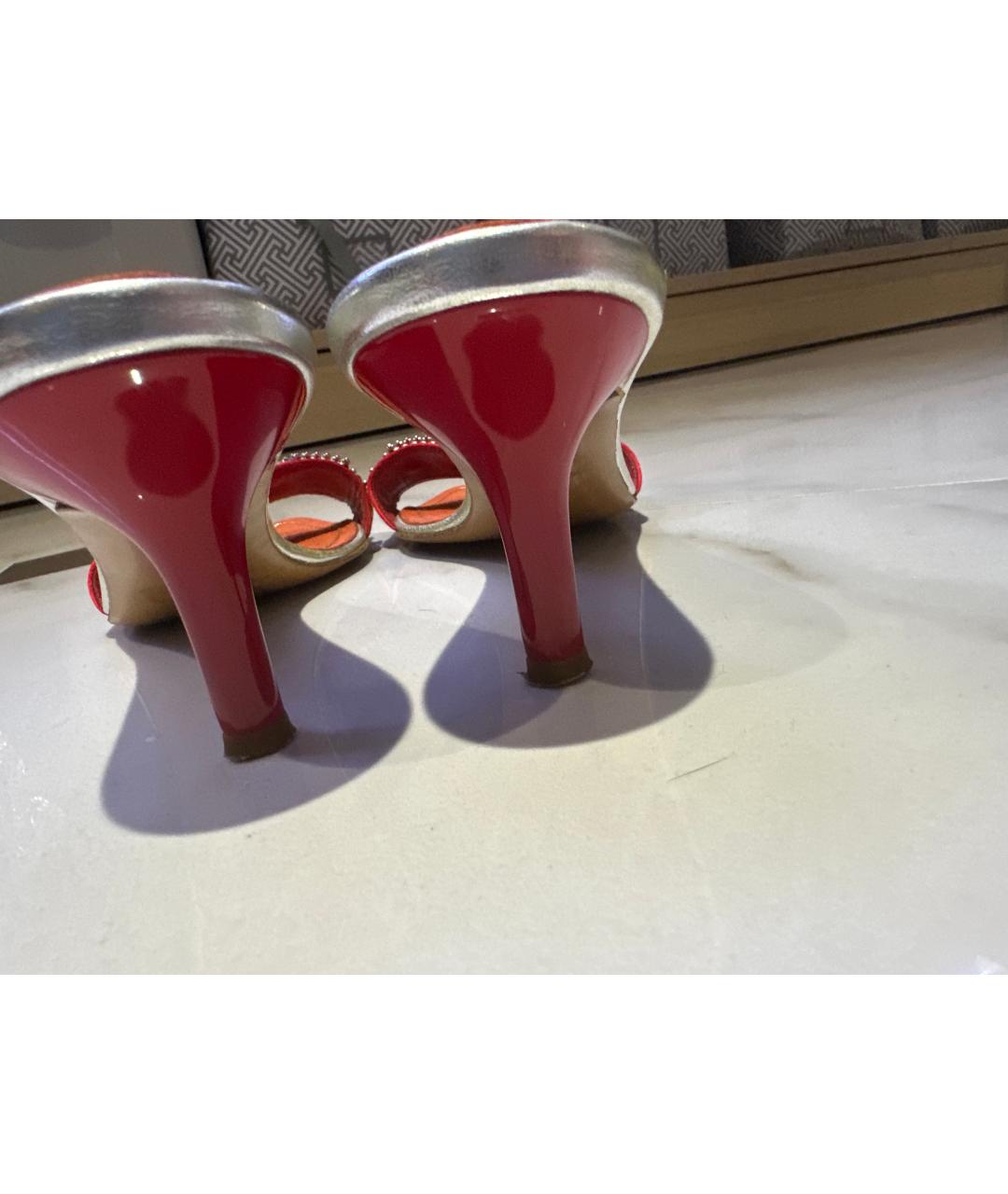 RENE CAOVILLA Красные кожаные лодочки на низком каблуке, фото 4