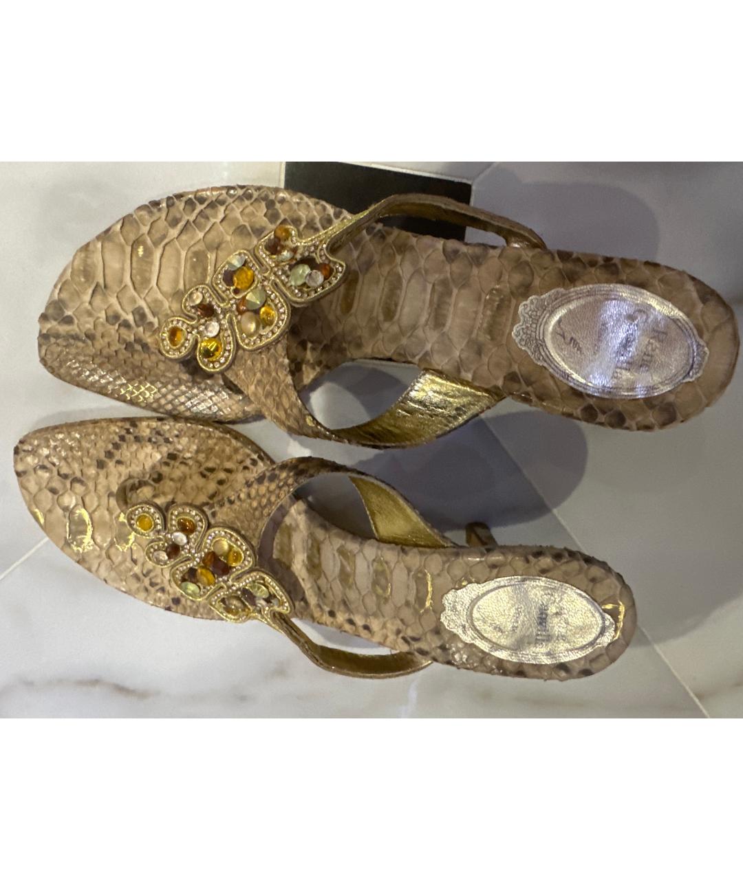 RENE CAOVILLA Бежевые лодочки на низком каблуке из экзотической кожи, фото 8