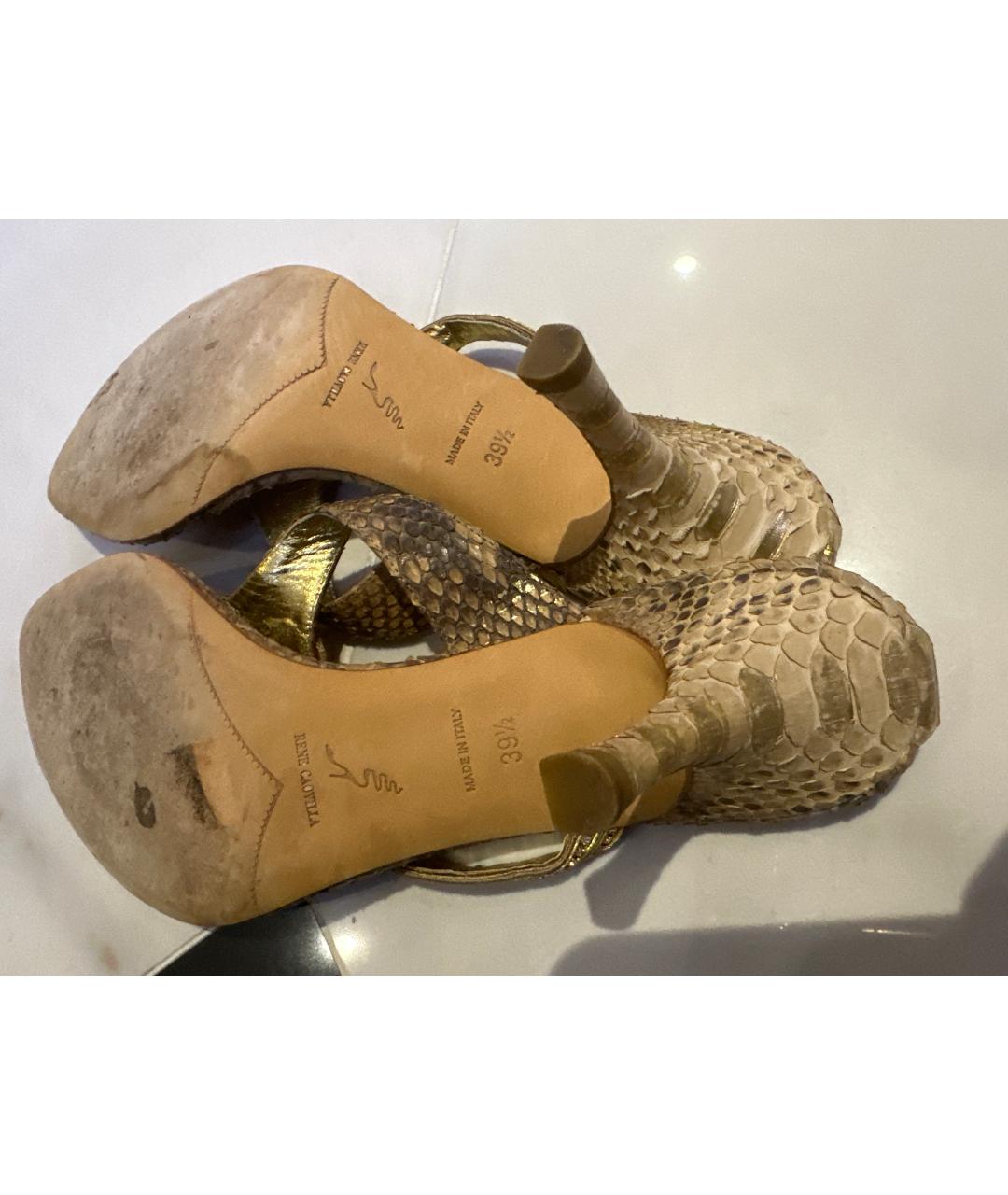 RENE CAOVILLA Бежевые лодочки на низком каблуке из экзотической кожи, фото 6