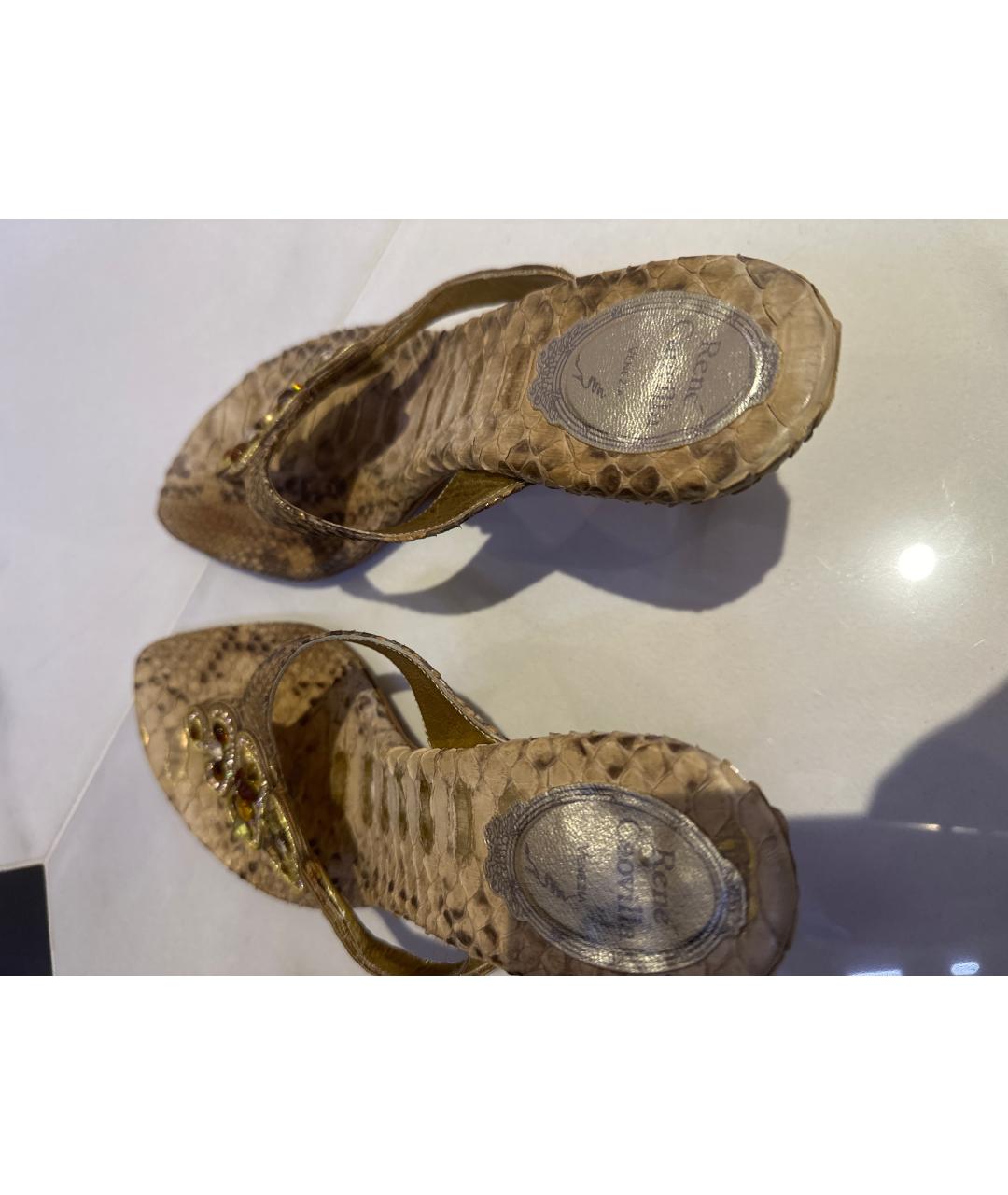 RENE CAOVILLA Бежевые лодочки на низком каблуке из экзотической кожи, фото 3