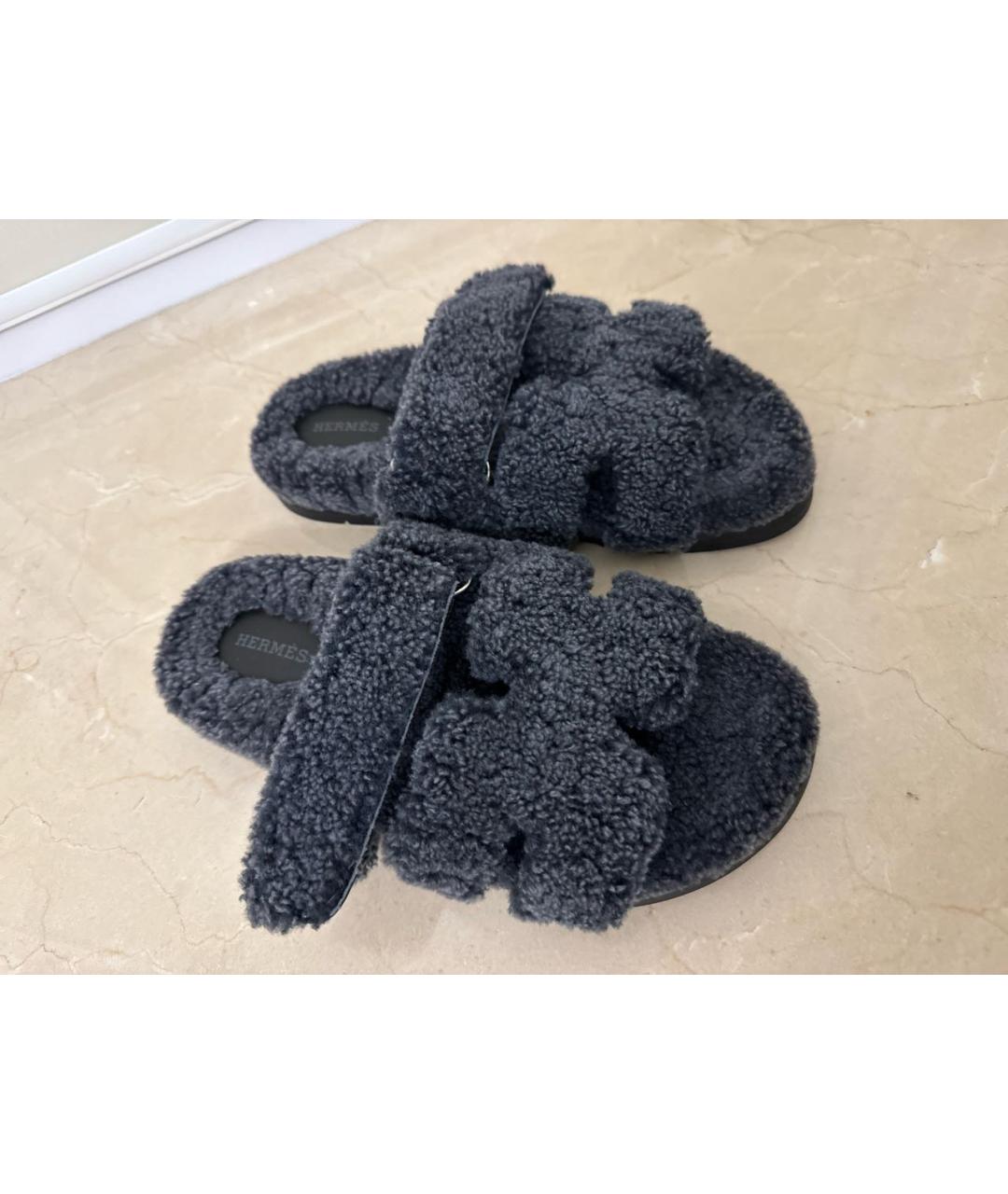 HERMES PRE-OWNED Антрацитовые текстильные сандалии, фото 4