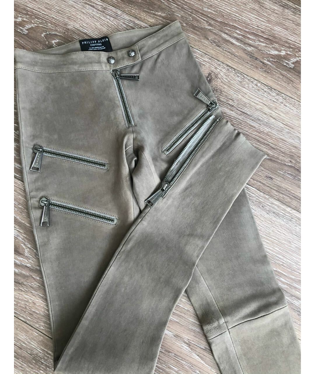 PHILIPP PLEIN Бежевые кожаные брюки узкие, фото 5