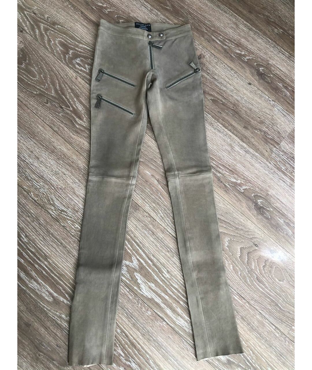 PHILIPP PLEIN Бежевые кожаные брюки узкие, фото 7