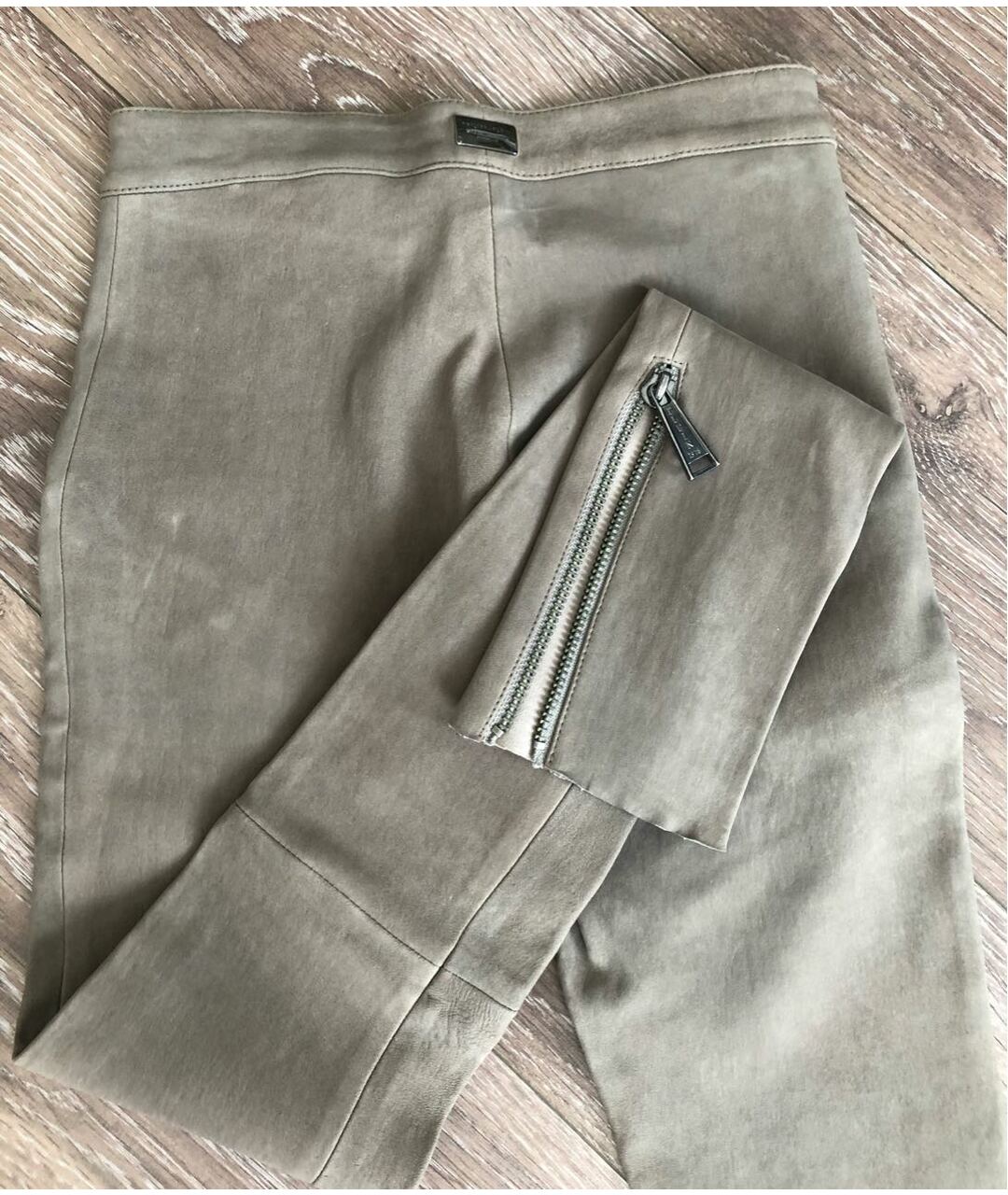 PHILIPP PLEIN Бежевые кожаные брюки узкие, фото 6