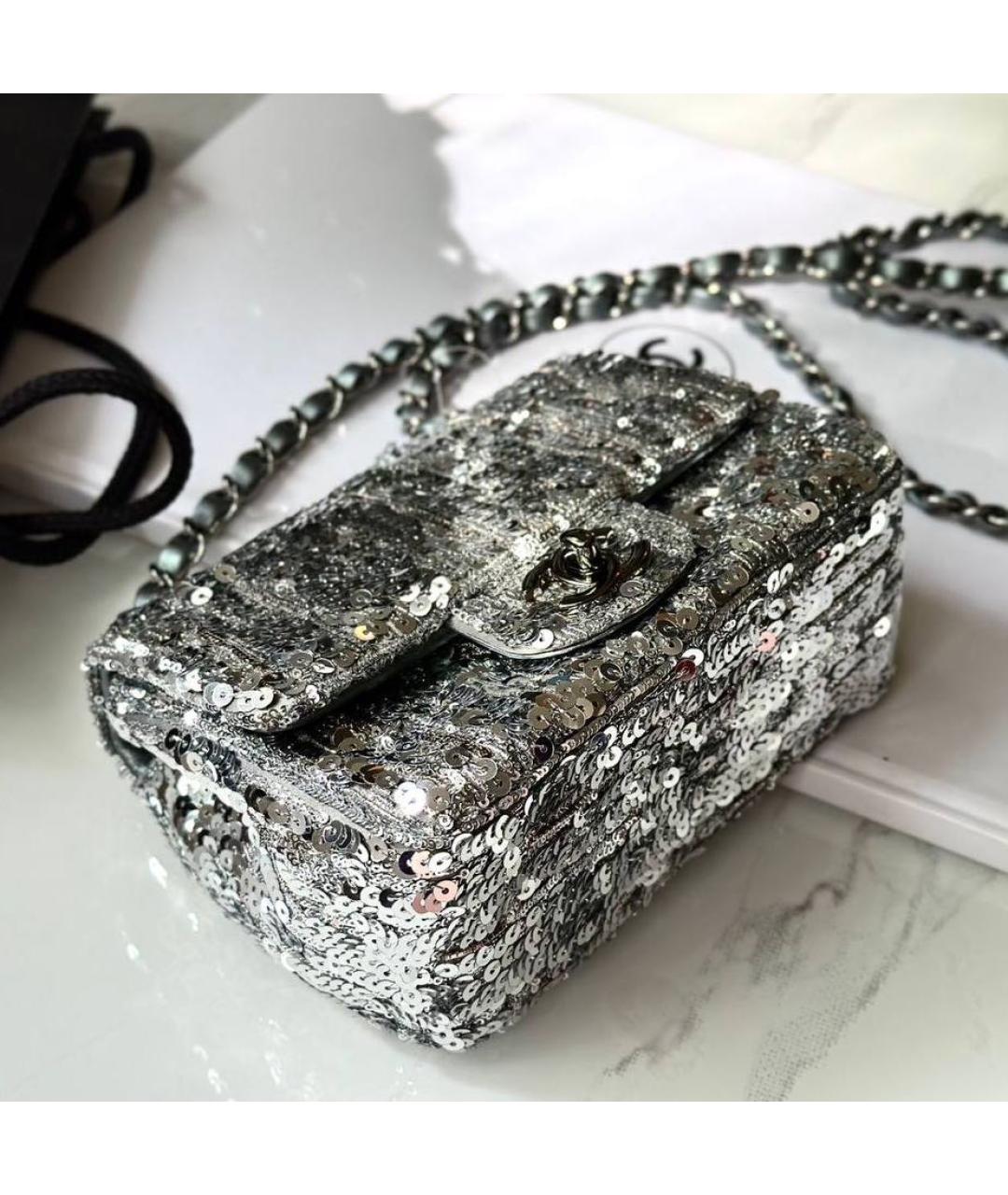 CHANEL PRE-OWNED Серебряная кожаная сумка через плечо, фото 3