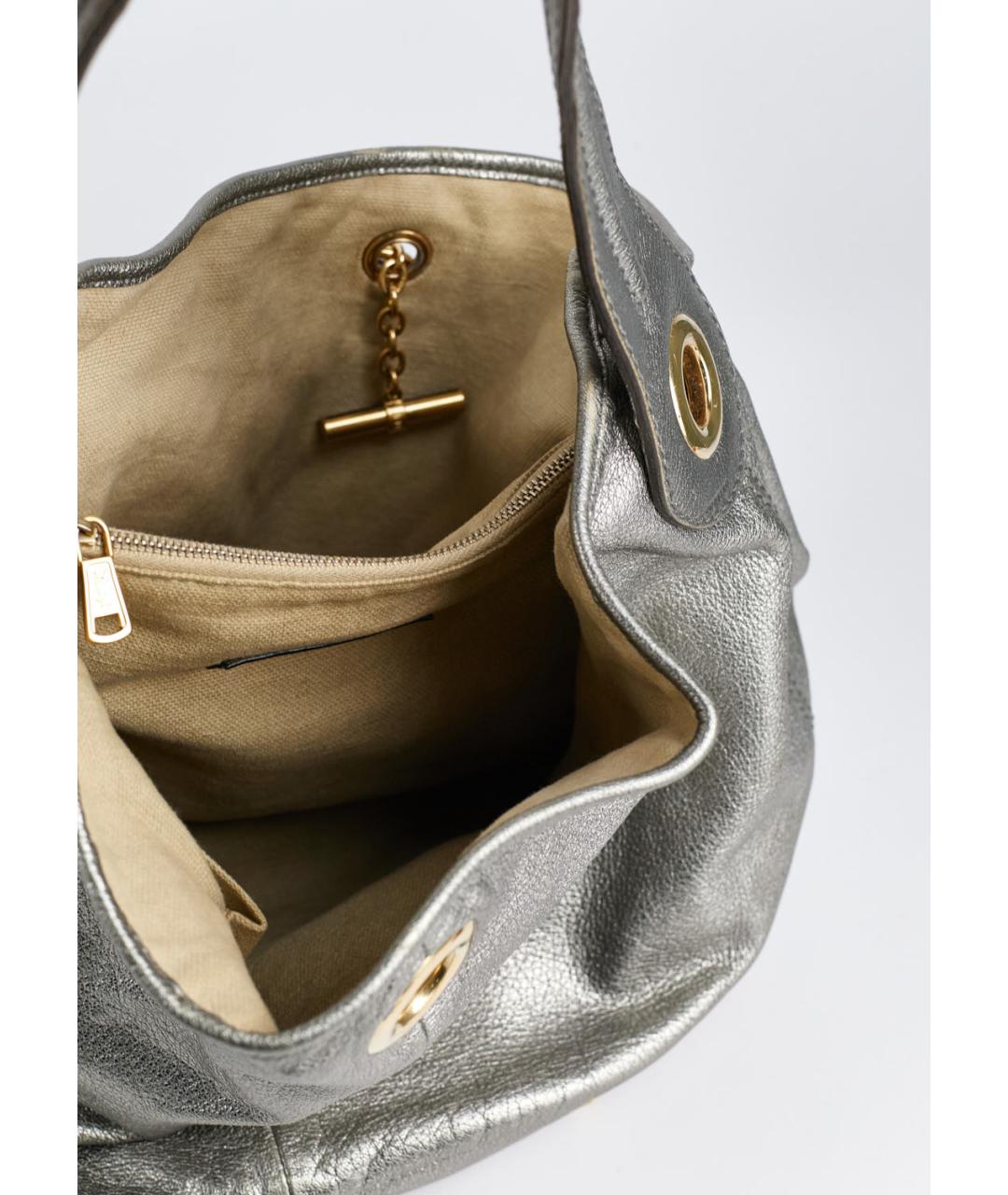 SAINT LAURENT Серебряная кожаная сумка тоут, фото 4