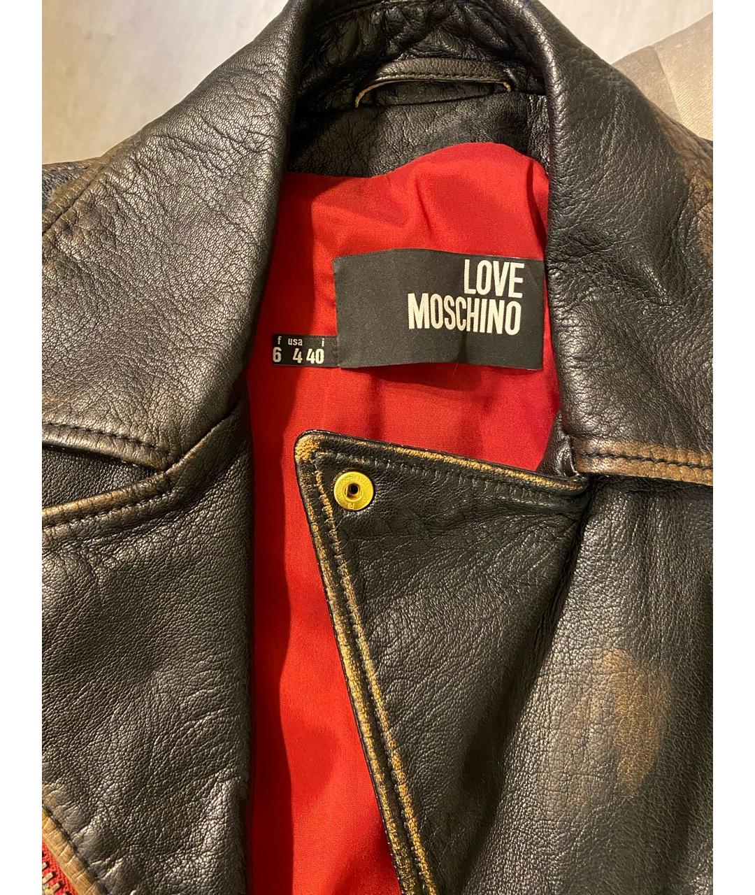 LOVE MOSCHINO Коричневая кожаная куртка, фото 3