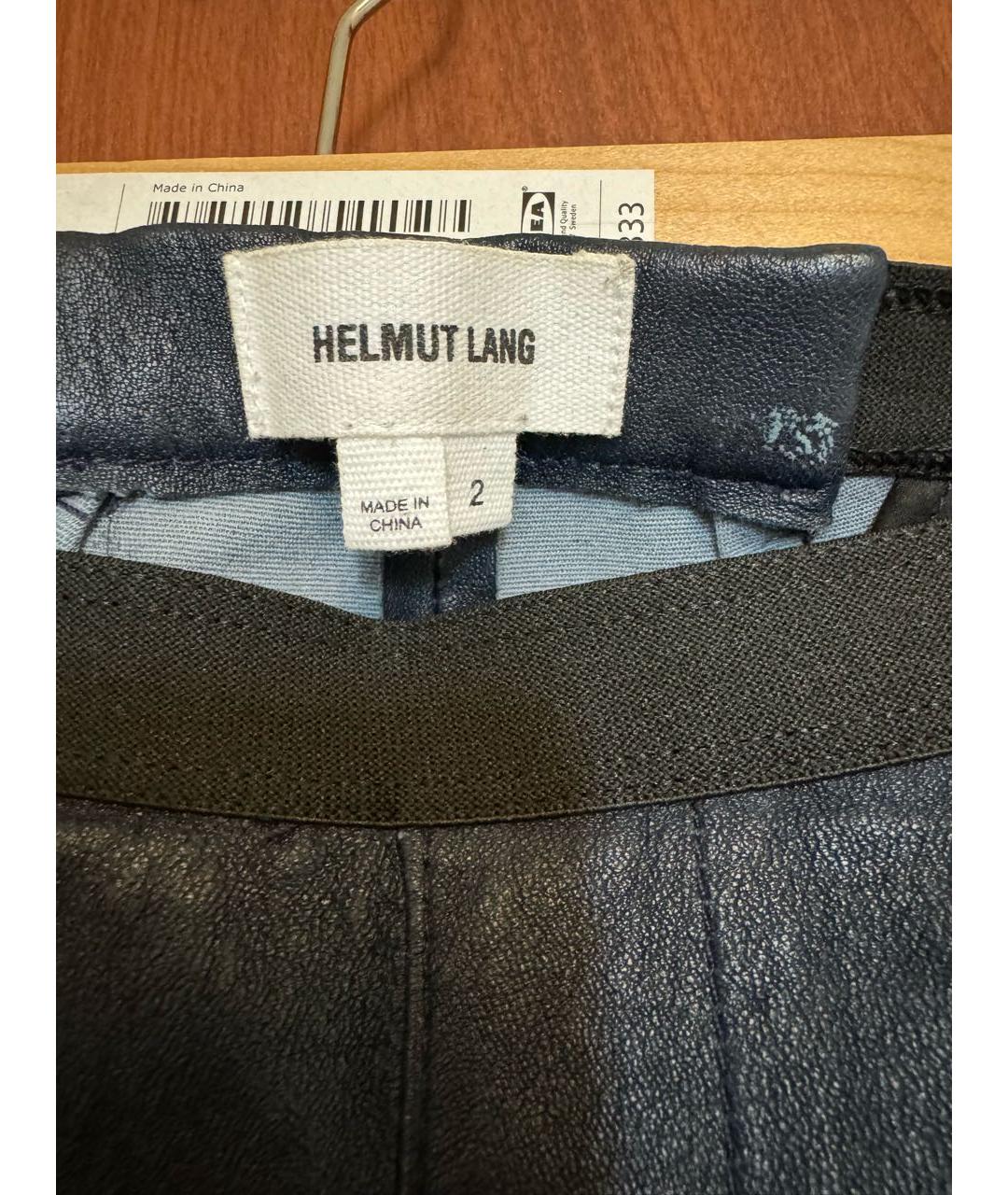 HELMUT LANG Темно-синие кожаные брюки узкие, фото 3