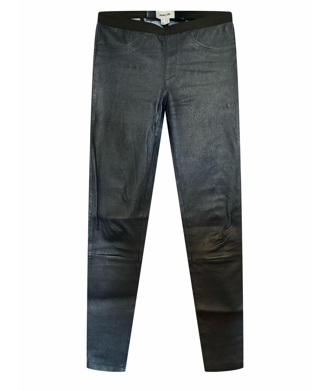 HELMUT LANG Темно-синие кожаные брюки узкие, фото 1