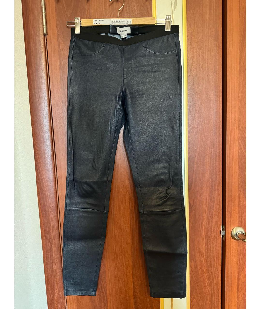 HELMUT LANG Темно-синие кожаные брюки узкие, фото 7