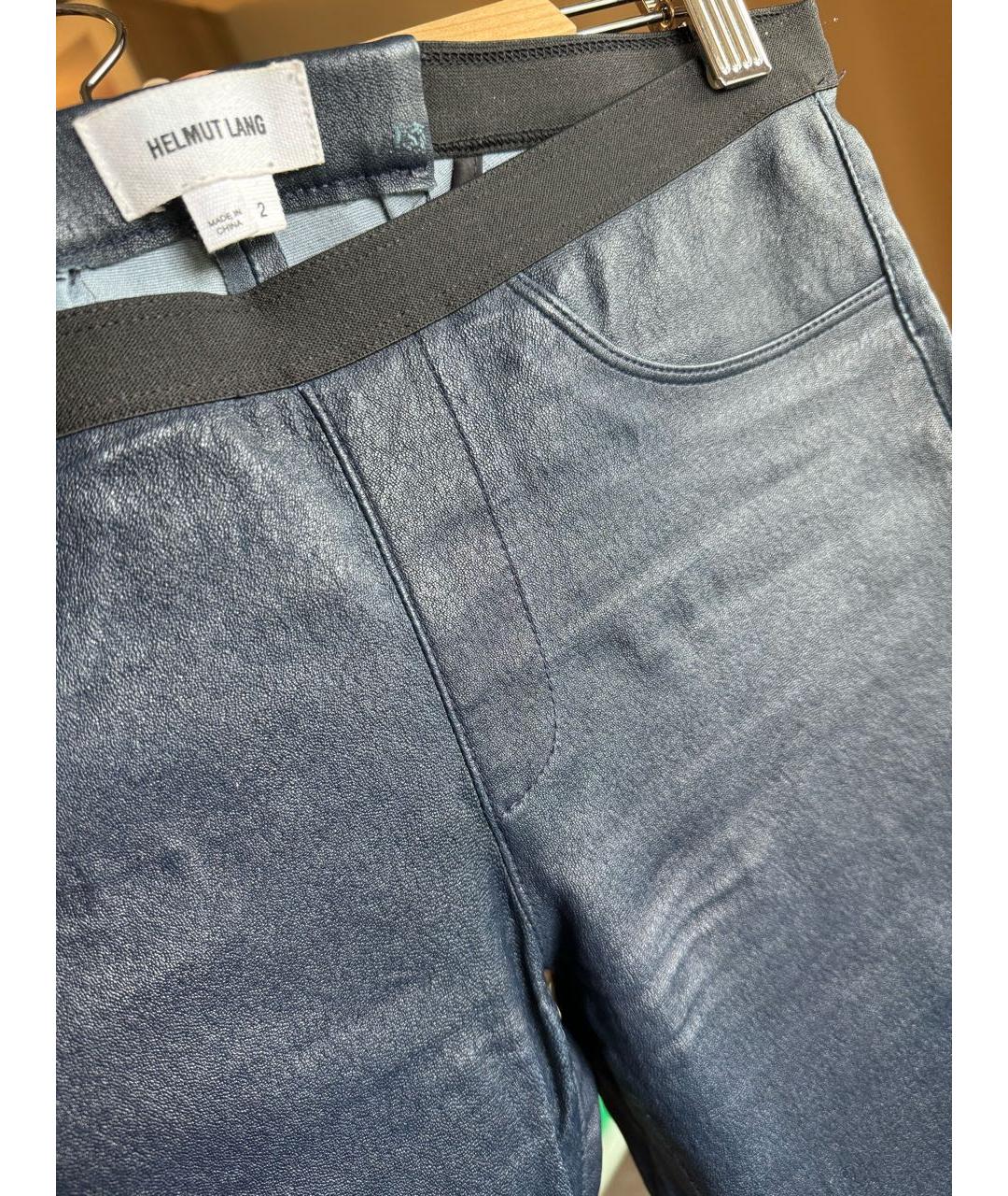 HELMUT LANG Темно-синие кожаные брюки узкие, фото 4