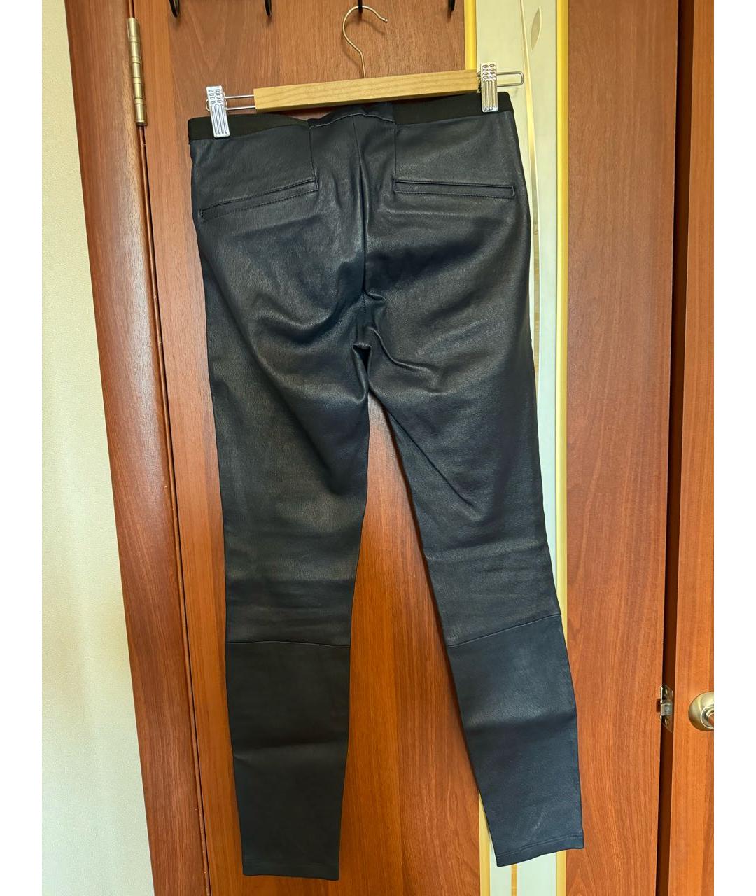 HELMUT LANG Темно-синие кожаные брюки узкие, фото 2
