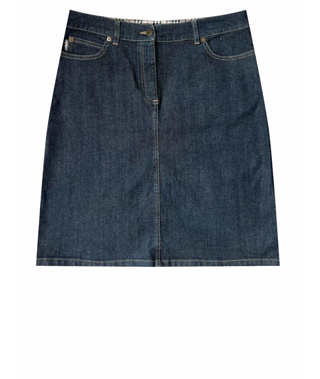 BURBERRY Темно-синяя хлопковая юбка мини, фото 1