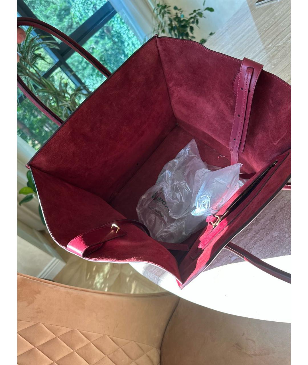 CELINE PRE-OWNED Бордовая кожаная сумка тоут, фото 4
