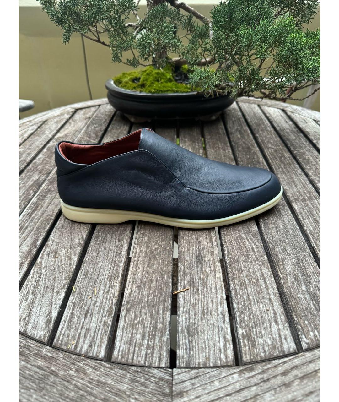 LORO PIANA Темно-синие кожаные низкие ботинки, фото 9