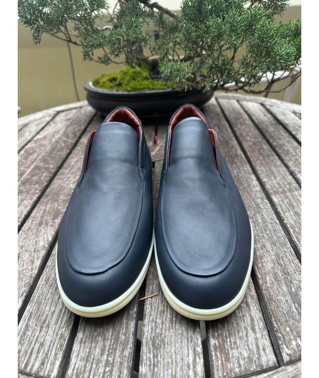 LORO PIANA Темно-синие кожаные низкие ботинки, фото 6