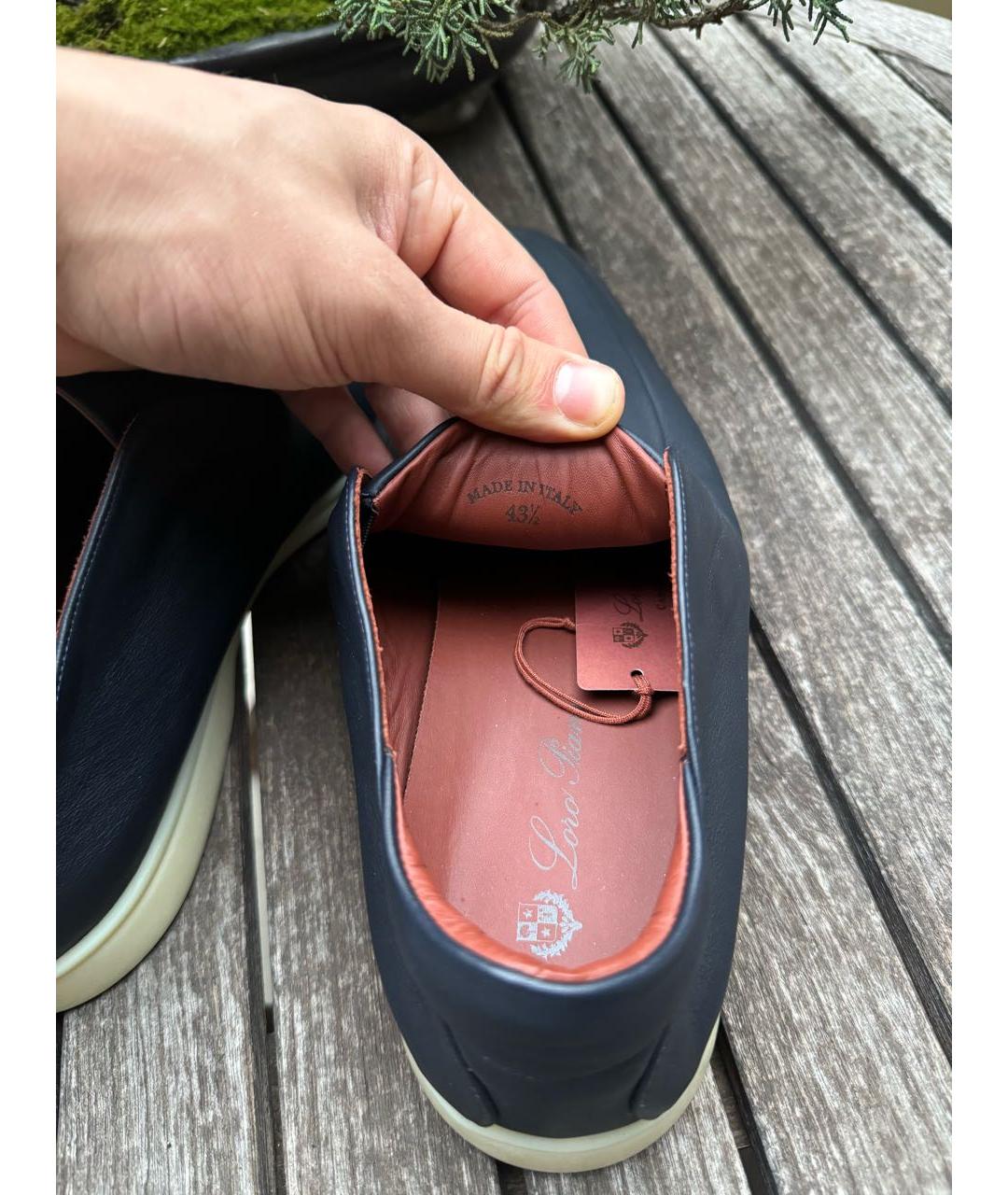 LORO PIANA Темно-синие кожаные низкие ботинки, фото 4