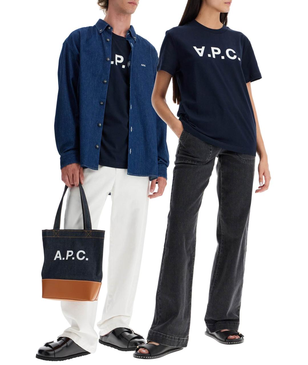 A.P.C. Темно-синяя хлопковая футболка, фото 3