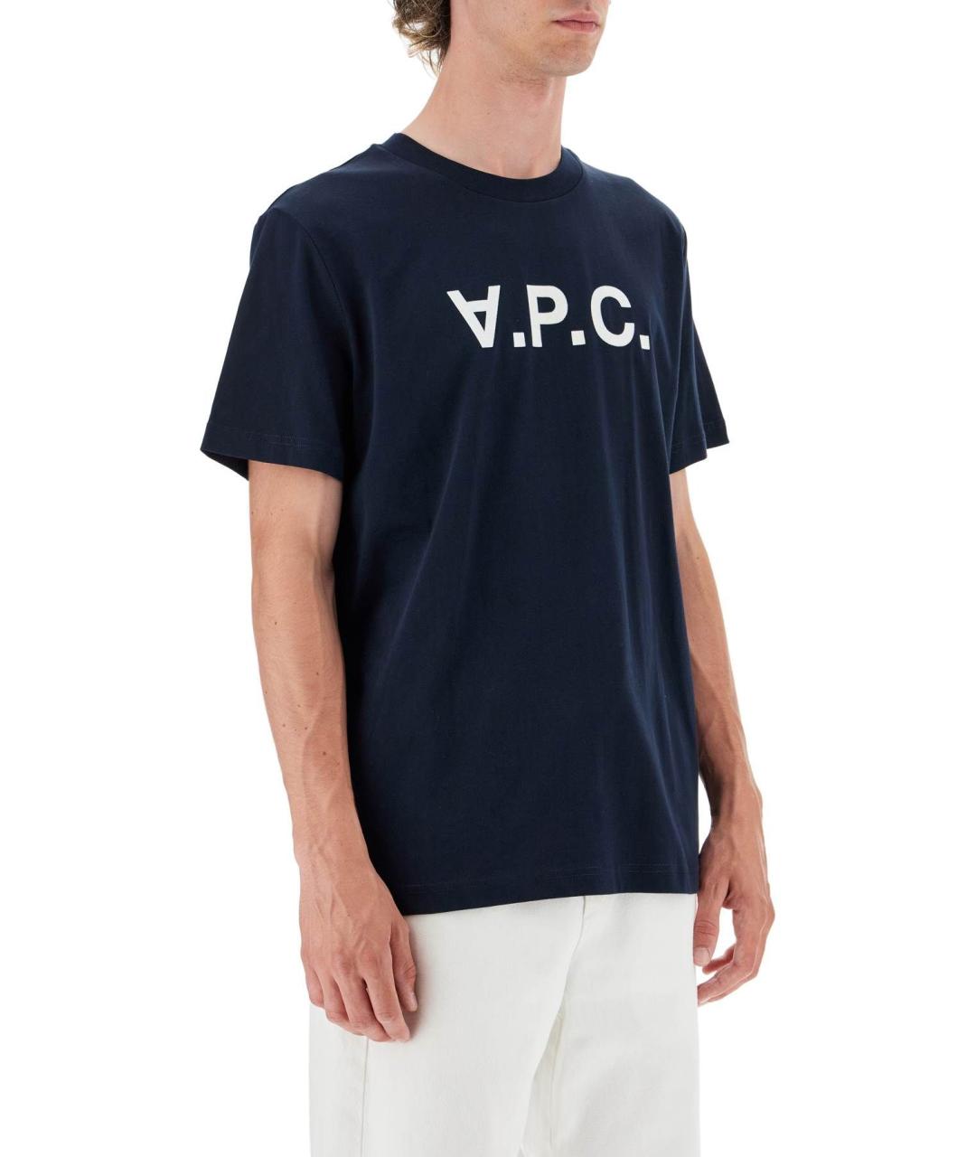 A.P.C. Темно-синяя хлопковая футболка, фото 4