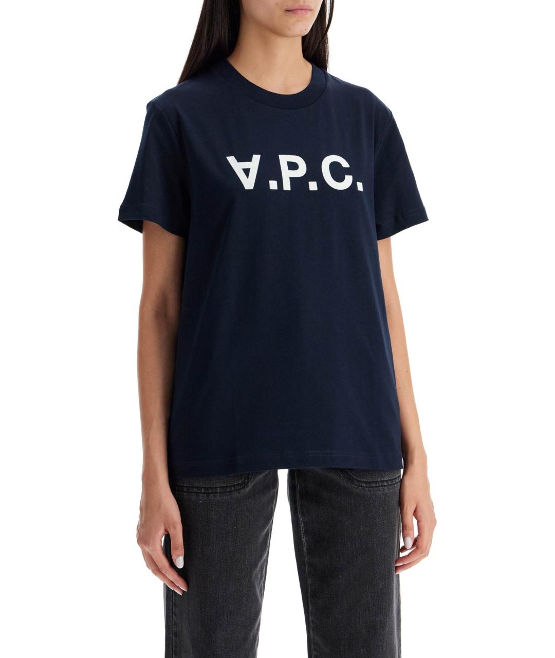 A.P.C. Темно-синяя хлопковая футболка, фото 5