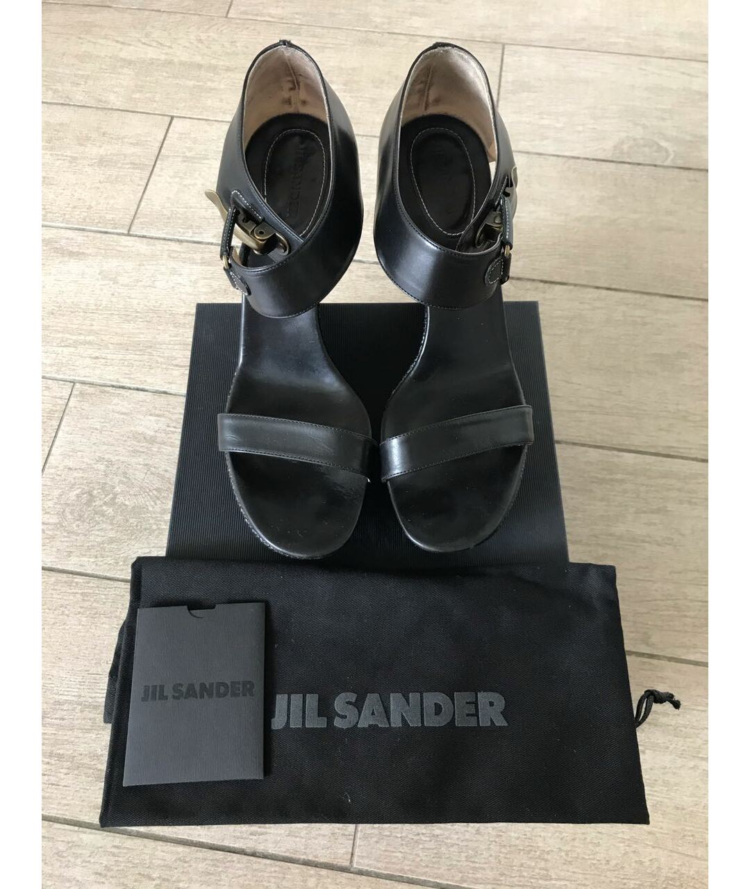 JIL SANDER Черные кожаные босоножки, фото 2