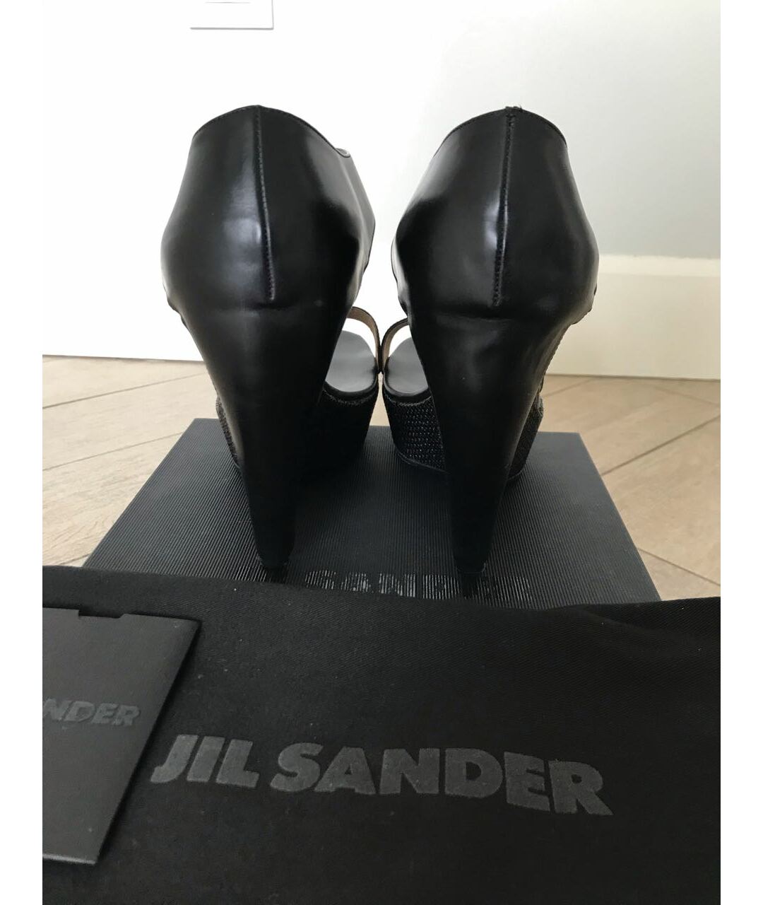 JIL SANDER Черные кожаные босоножки, фото 3