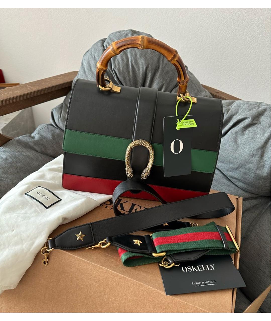 GUCCI Черная кожаная сумка с короткими ручками, фото 2