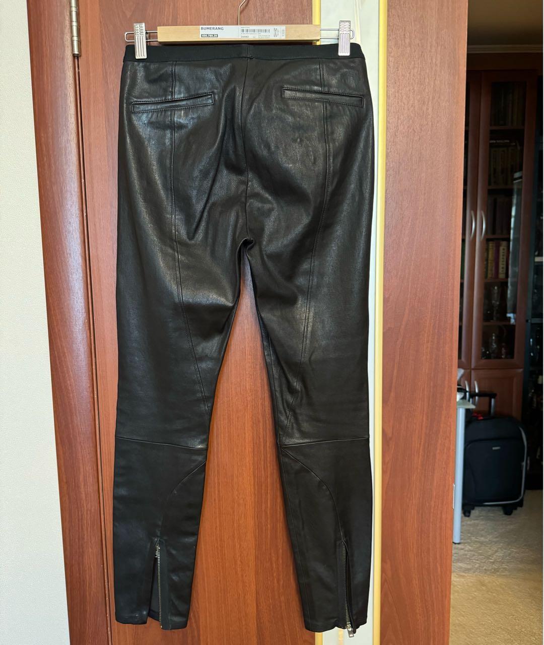 HELMUT LANG Черные кожаные брюки узкие, фото 2