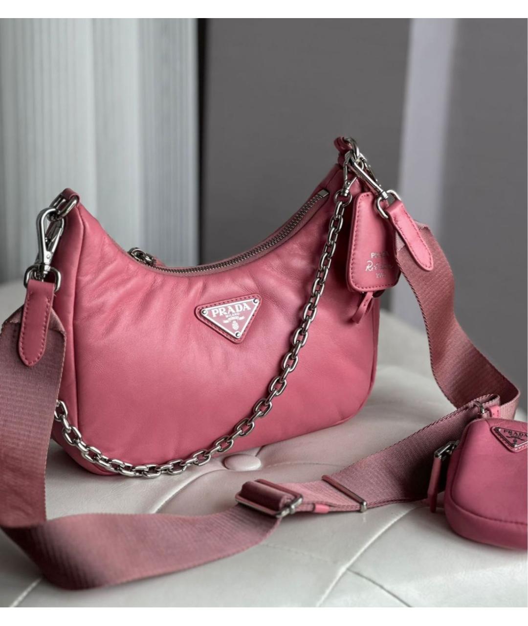 PRADA Розовая кожаная сумка через плечо, фото 9