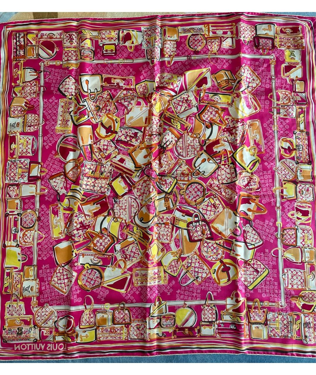 LOUIS VUITTON Розовый шелковый платок, фото 5