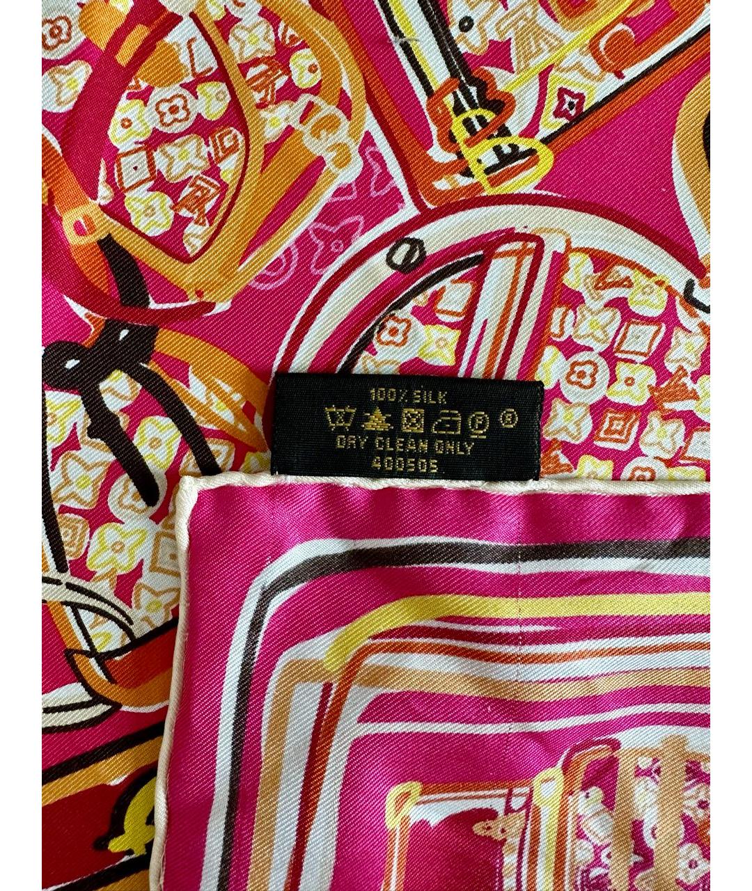 LOUIS VUITTON Розовый шелковый платок, фото 3