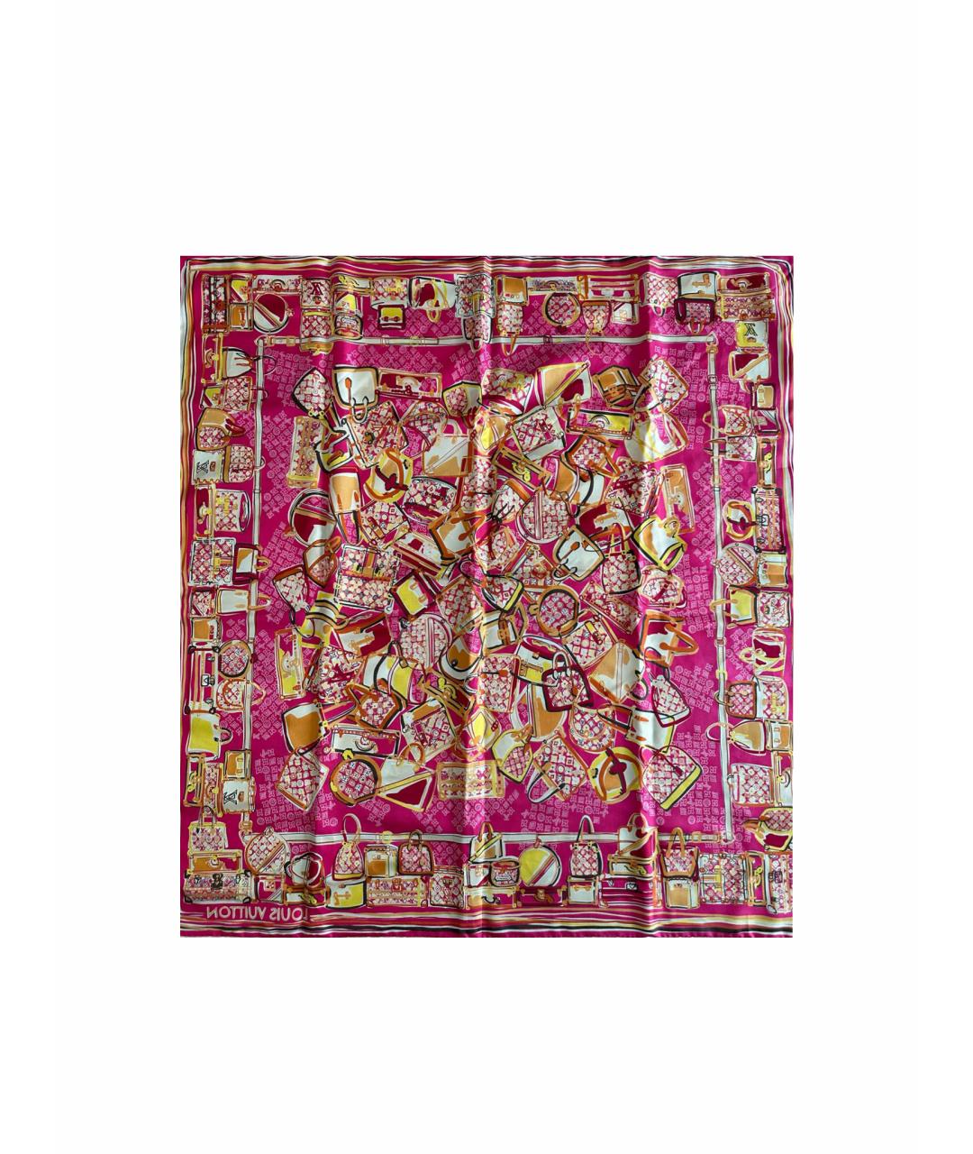 LOUIS VUITTON Розовый шелковый платок, фото 1